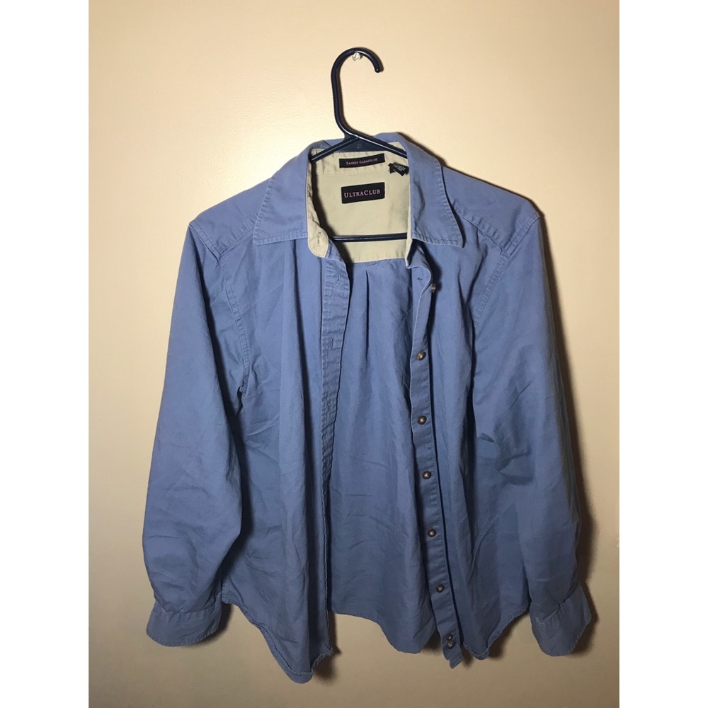 Long sleeve blue button down.